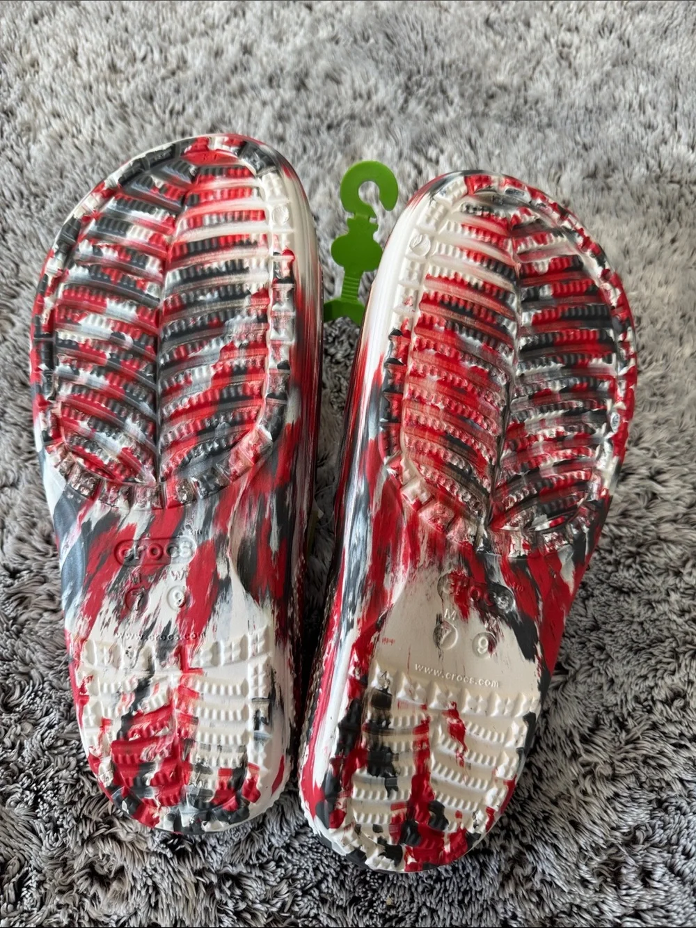 Crocs Classic Marbled Slides Flame Red Black White Colorway Unisex Men 7 Women 9